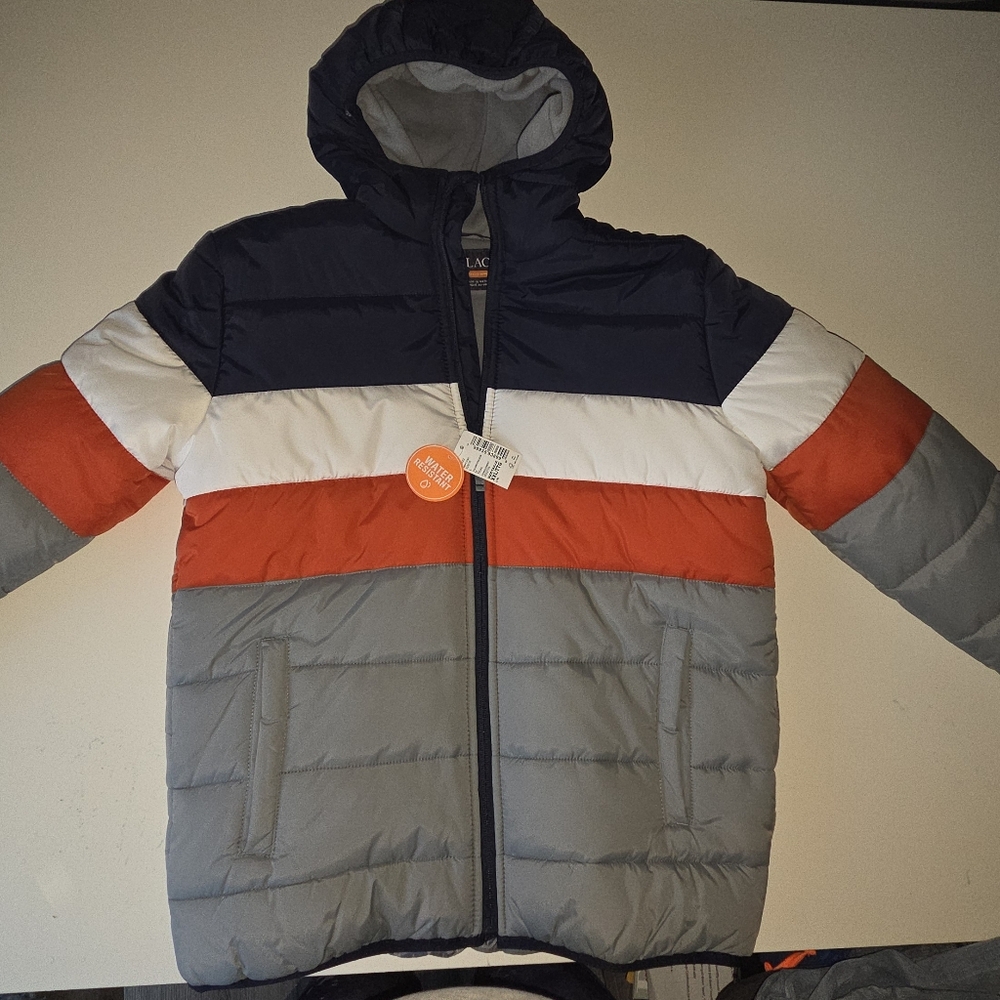 Kids Colorblock Puffer Jacket - Gray, Red, and Navy